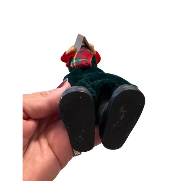 Christmas Caroler Figurines Set Boy & Girl Red Plaid Holiday Decor Vintage Style - Picture 8 of 12